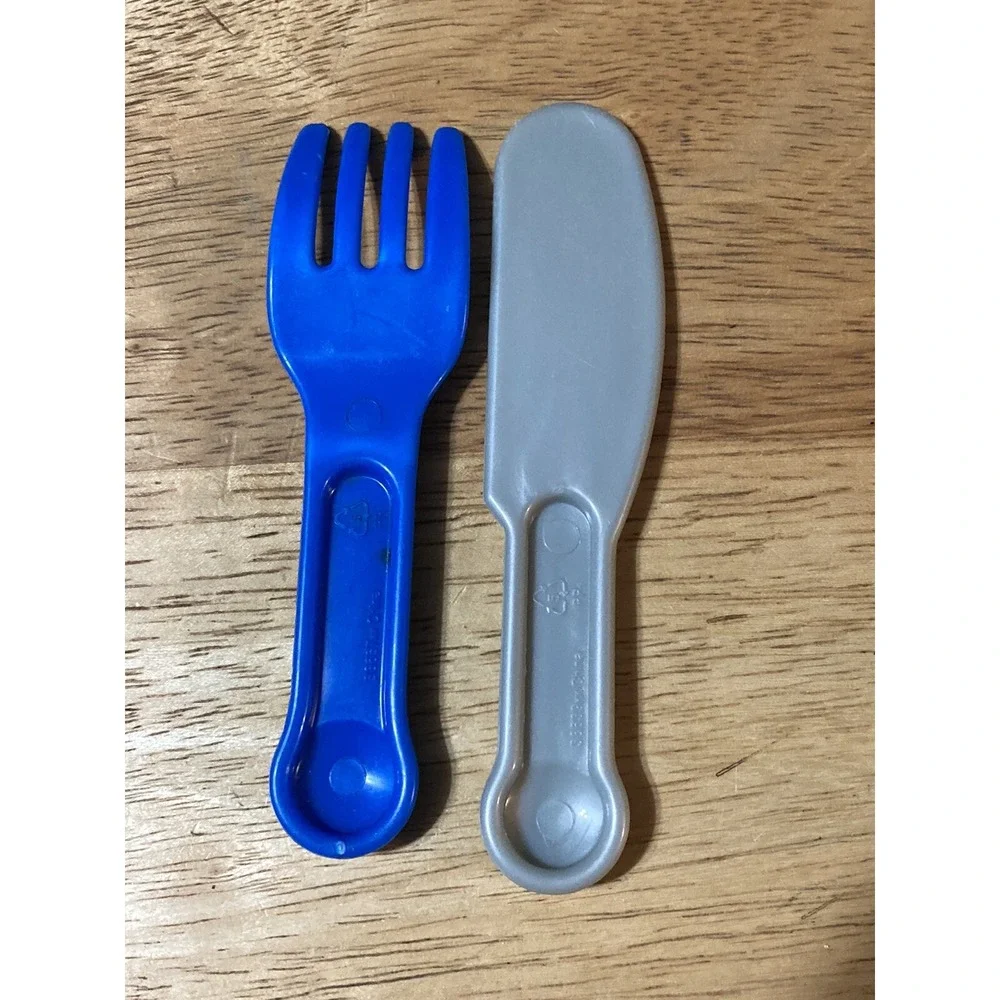 Little Tikes Blue & Silver Gray Plastic Flatware Fork Knife Replacements Parts